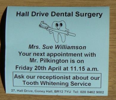 Dental Appointment Cards